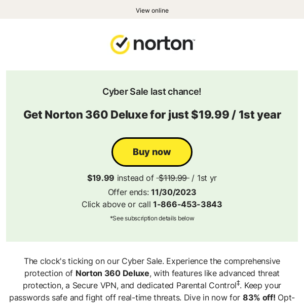 Last chance to save in the Norton Cyber Sale