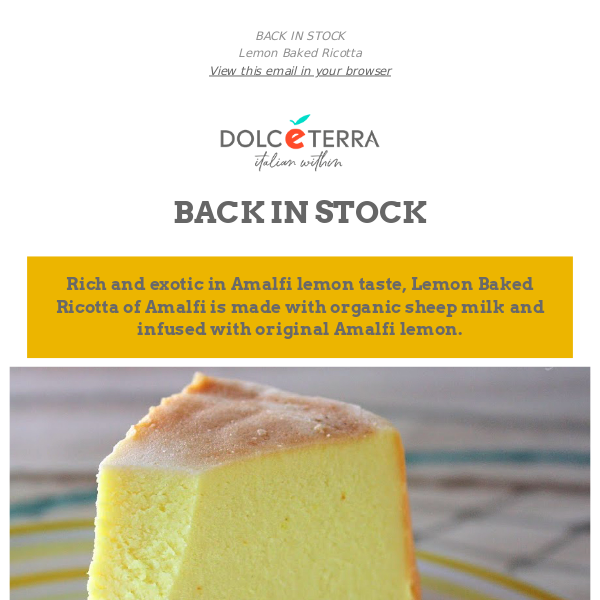 🍋Lemon Baked Ricotta Back in Stock at Dolceterra!🧀