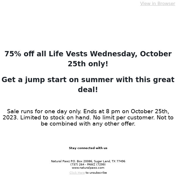 Wagging Wednesday Flash Sale - 75% off Life Vests