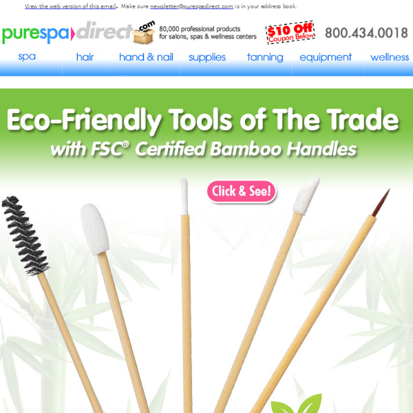 Pure Spa Direct! Sustainable Disposable Beauty Tools! + $10 Off $100 or more of any of our 80,000+ products!