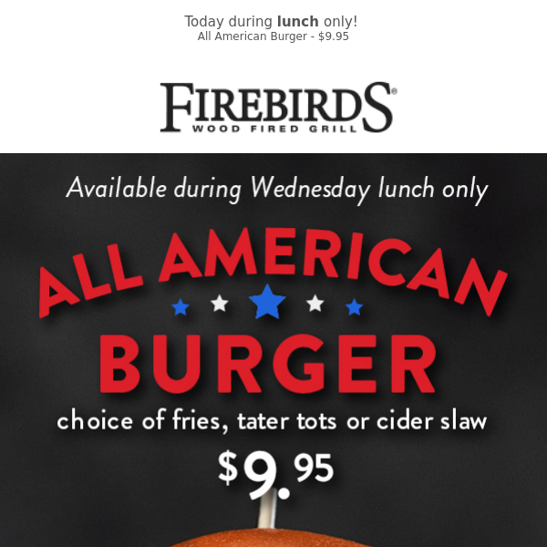 Chef's Special Burger for $9.95 🍔 Today Only