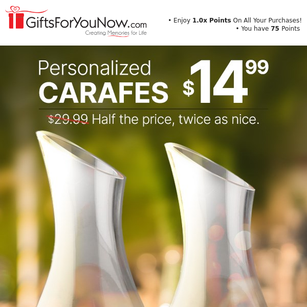 $14.99 Personalized Carafes {Save 50%}