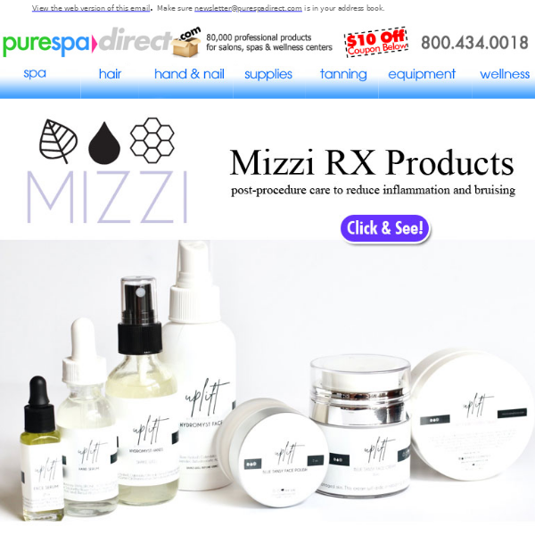 Pure Spa Direct! Mizzi Cosmetics RX Line for Post-Procedural Care + $10 Off $100 or more of any of our 80,000+ products!