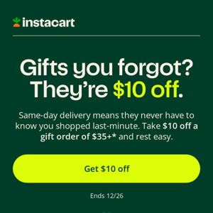 $10 off last-minute gifts delivered in the nick of time 🎁
