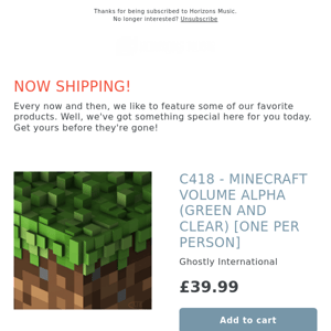 LIMITED COPIES! C418 - MINECRAFT VOLUME  ALPHA & BETA