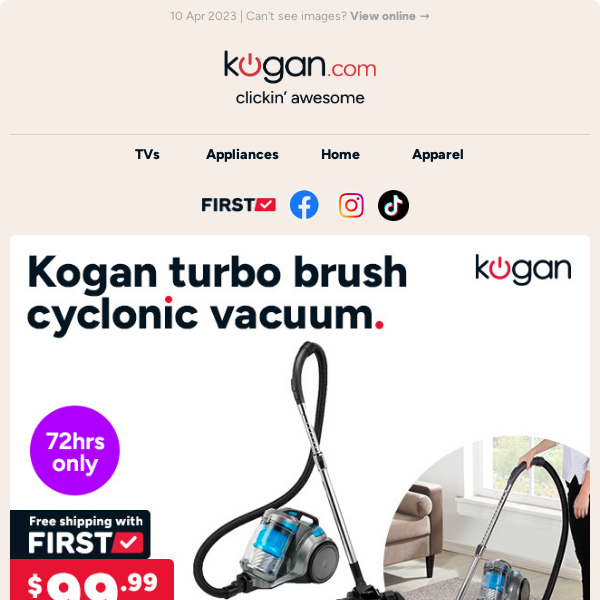 Kogan cyclonic vacuum with turbo brush only $99.99 (Rising to $209.99 in 3 days!)