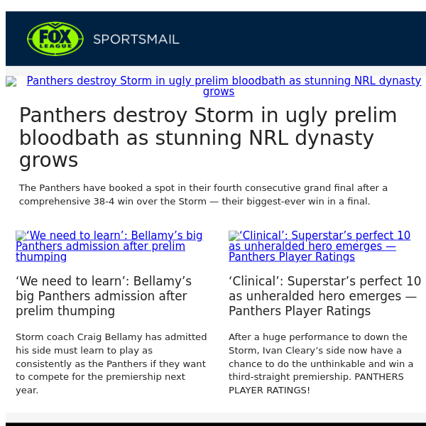 Panthers destroy Storm in ugly prelim bloodbath as stunning NRL dynasty grows