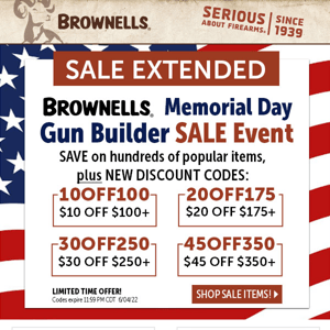 SALE EXTENDED! Memorial Day Gun Builder DEALS continue!