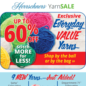 Alert. Up To 60% Off Everyday Value Yarns!