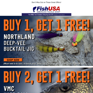 Buy 1, Get 1 Free Northland Deep-Vee Bucktail Jigs!