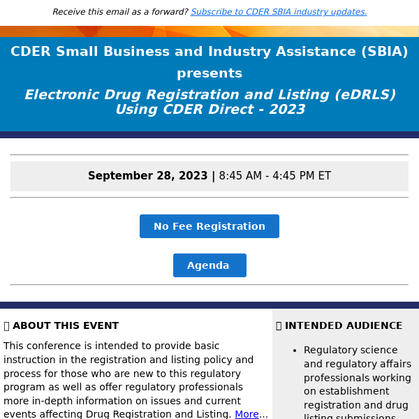 SBIA | Reminder: Electronic Drug Registration and Listing (eDRLS) Using CDER Direct - 2023