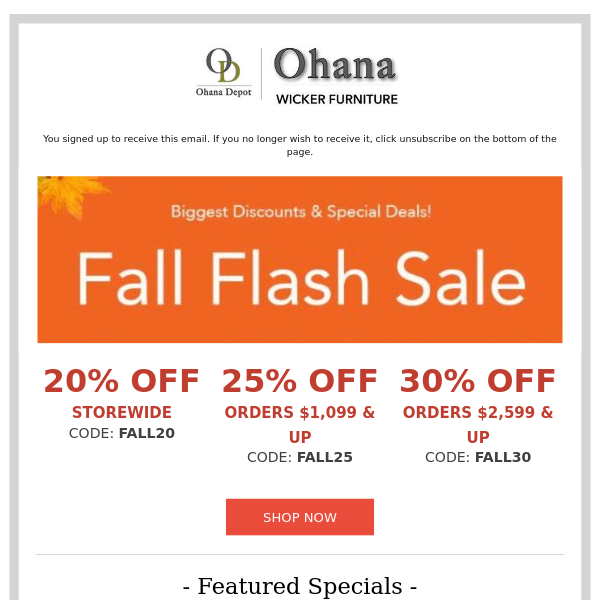 Fall Flash Sale - Up to 30% Off + Sunbrella Specials | Ends 10/25