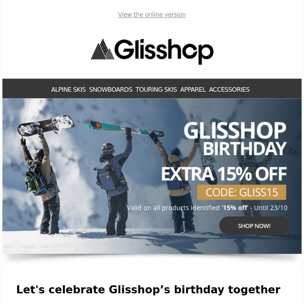 Glisshop Birthday 🎂 an extra 15 % off on the entire store!