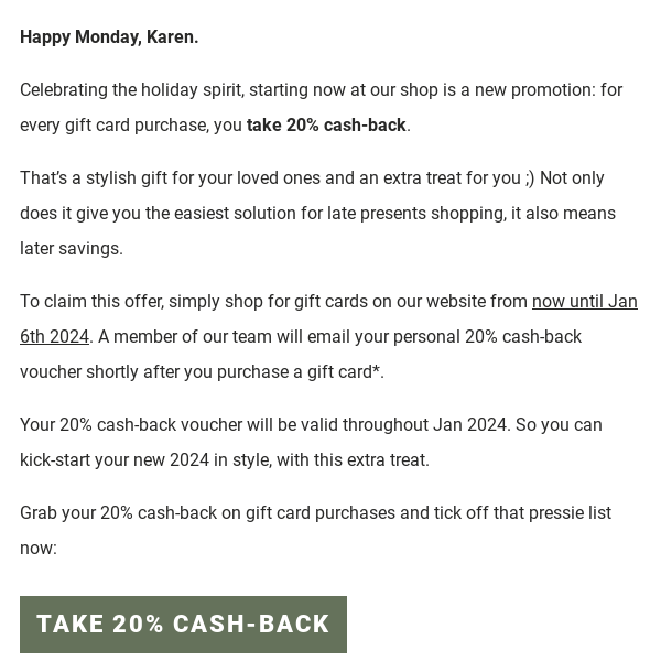 Your Extra Treat: Take 20% Cashback