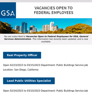 New/Current Job Opportunities at GSA Open to All Federal Employees & Special Appointment Eligibles