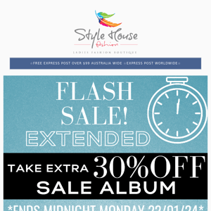 ⚡️NEWS FLASH⚡️SALE EXTENDED ⚡️Our 30% OFF FLASH SALE on SALE Ends MIDNIGHT MONDAY 22ND💃 Automatic CODE: FLASH30