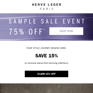 Enjoy 15% off your first Hervé Léger piece