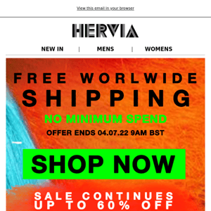 HERVIA | FREE WORLDWIDE SHIPPING | Sale continues with up to 60% off!