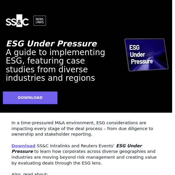 Reuters report: ESG in M&A: From LOI to PMI