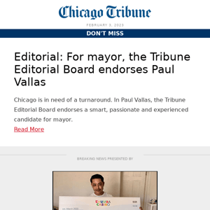 Editorial: For mayor, the Tribune Editorial Board endorses Paul Vallas