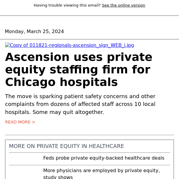 Ascension outsources to private equity staffing firm for Chicago hospitals