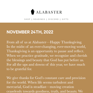 Happy Thanksgiving 2022—from Alabaster