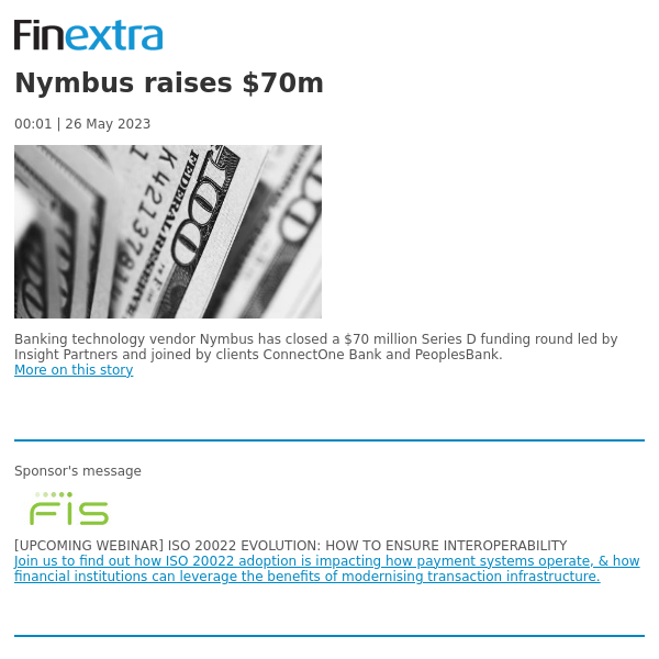 Finextra News Flash: Nymbus raises $70m