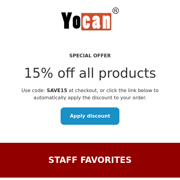 15% OFF AT YOCAN USA!