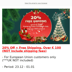Christmas & New Year Offer: 20% Off + Free Shipping, Order over €100