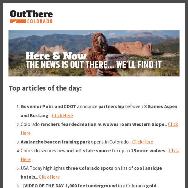 ⛰️ Partnership between X Games and Bustang; New source for wolves;  Colorado's cool antique hotels; & More - OutThere Colorado