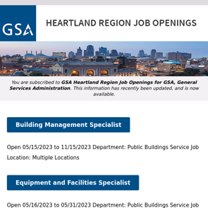 New/Current Job Opportunities in the GSA Heartland Region