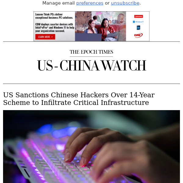 US Sanctions Chinese Hackers Over 14-Year Scheme to Infiltrate Critical Infrastructure