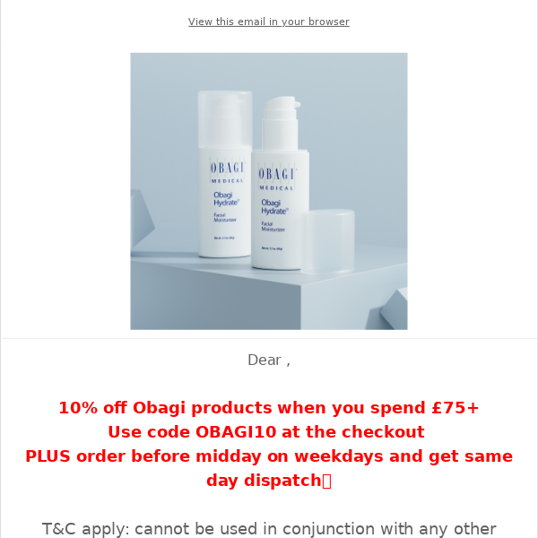 10% off Obagi with dispatch TODAY