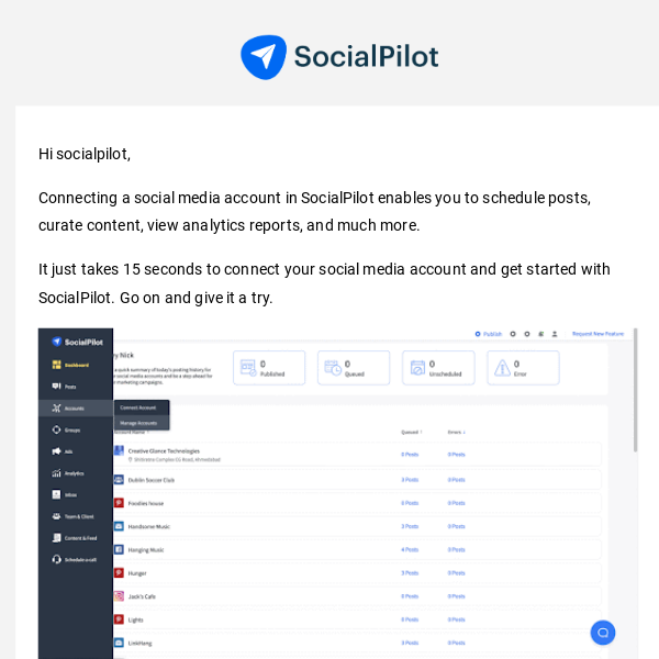 Let’s connect a social account on SocialPilot