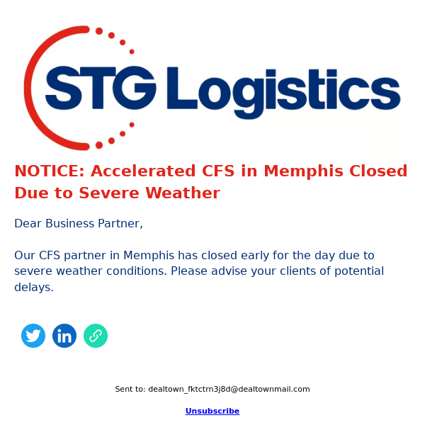 NOTICE: Accelerated CFS in Memphis Closed Due to Severe Weather