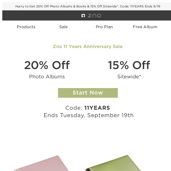 Last 2 Days of Zno Anniversary Sale! Up to 20% Off Photo Products