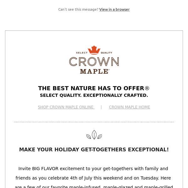 Crown Maple Weekend and July 4th Recipes & SAVE on 750ML Bottles!