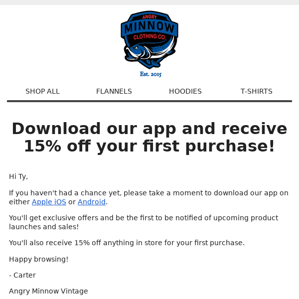 Download our app and get 15% off!