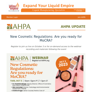 AHPA UPDATE: New Cosmetic Regulations: Are you ready for MoCRA?