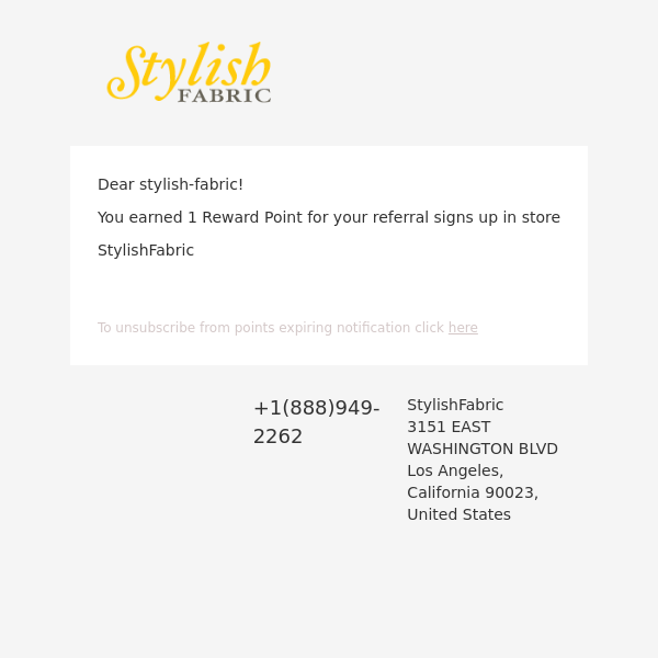 Your balance at StylishFabric has been updated