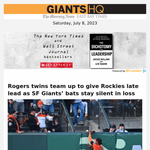 Rogers twins team up to give Rockies late lead as SF Giants' bats stay  silent in loss, National Sports