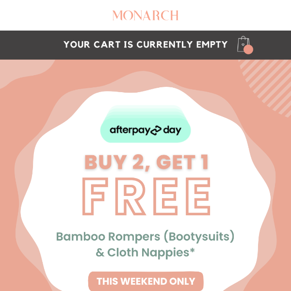 Hello, Afterpay Day! 3 for 2 Bootysuits & Nappies