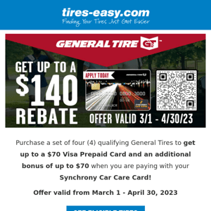 Save Up To $140 on General Tire Spring Rebate