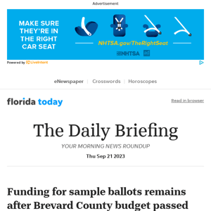 Daily Briefing: Funding for sample ballots remains after Brevard County budget passed