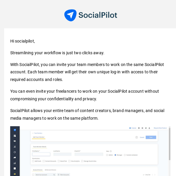 Invite the rest of your team,   SocialPilot