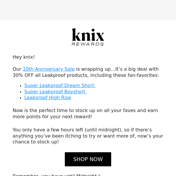 Knix: Set your alarms: Anniversary Sale is coming