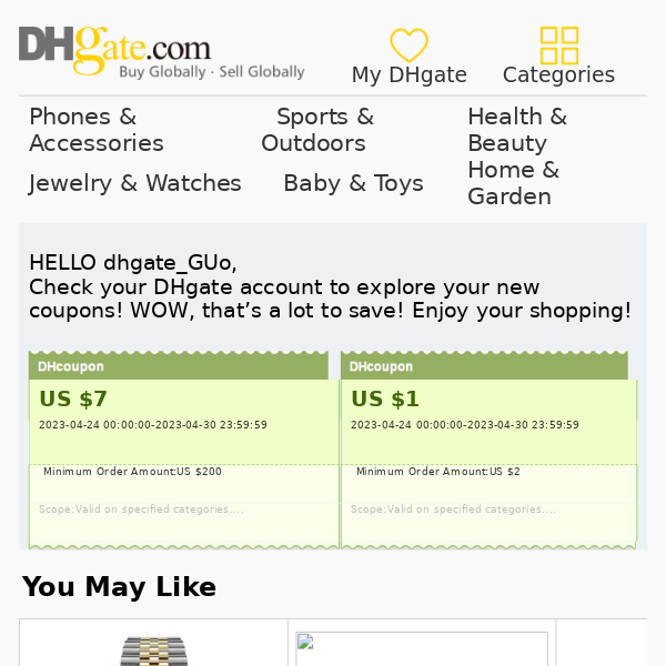 $ 8 OFF! Enjoy Your Shopping With Our New DHcoupon!