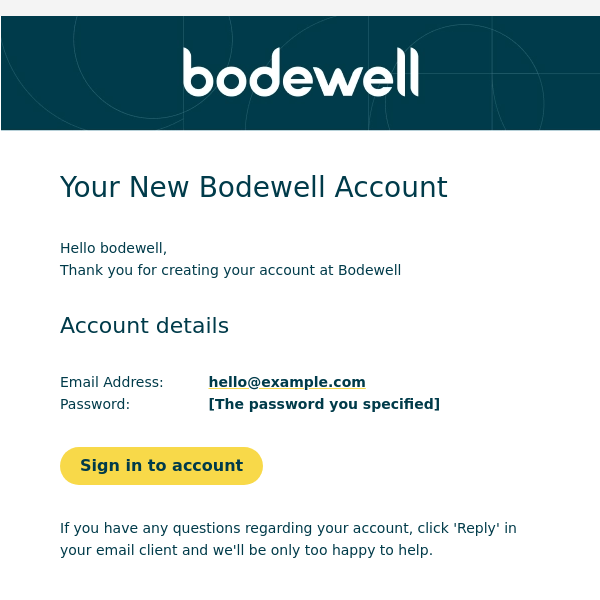 Your New Bodewell Account