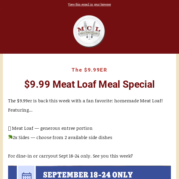 Meat Loaf meal special all week!