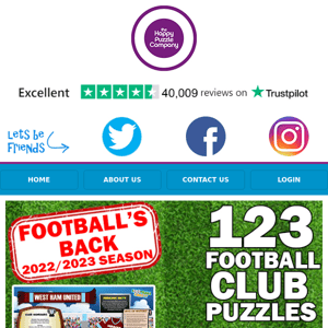 LAST CHANCE! Updated for 2022/23! 20% OFF 123 Football Club jigsaws!